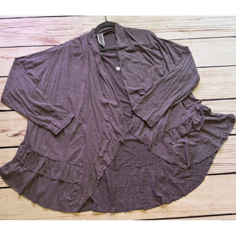 Honeyme Curvy Womens Heathered Purple Ruffle Hem Open Front Cardigan XXXL
